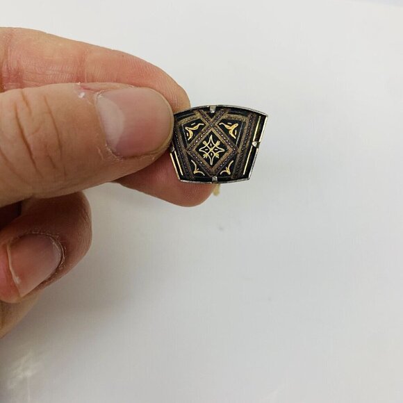 Vintage Unisex amascene Cufflinks Geometric Mod Diamond & Triangle Shapes Spain - Picture 3 of 9